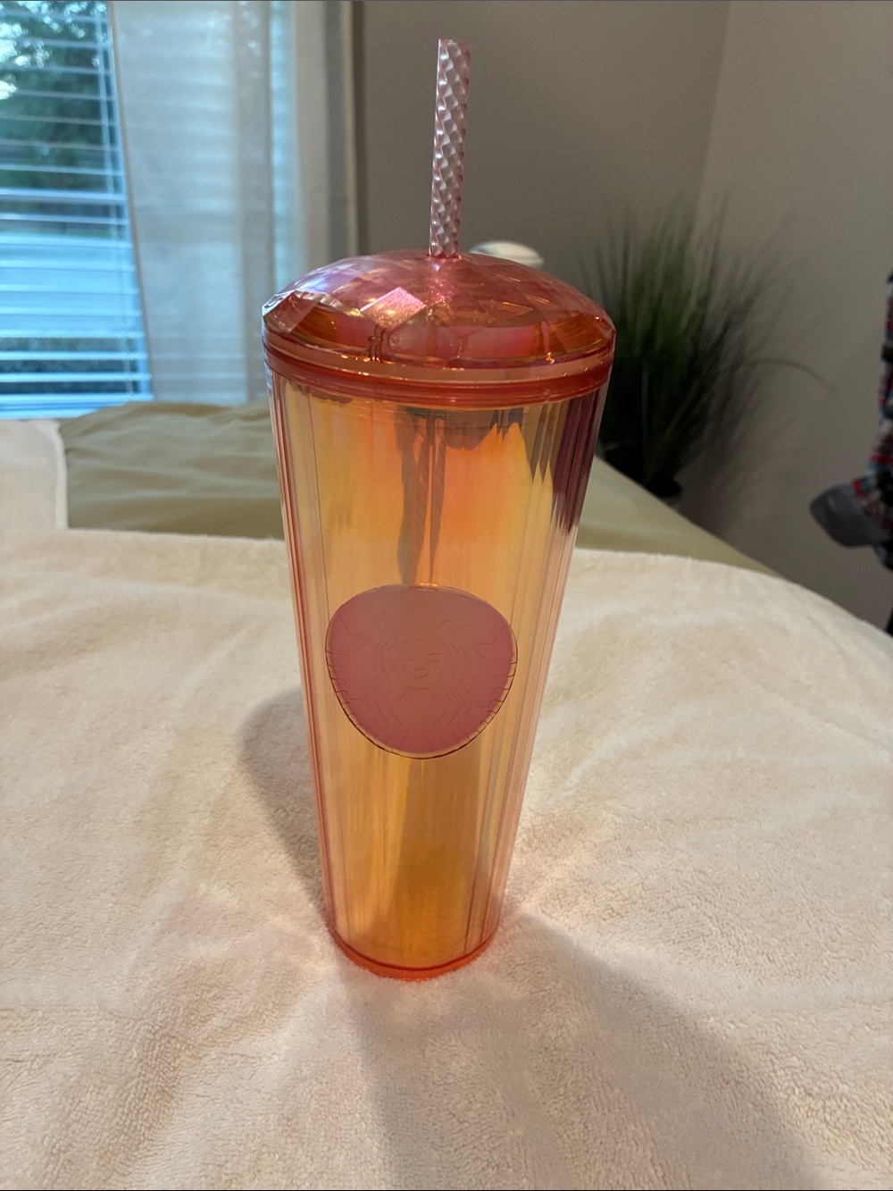 Starbucks Iridescent Pink-Orange Reusable Tumbler with Straw